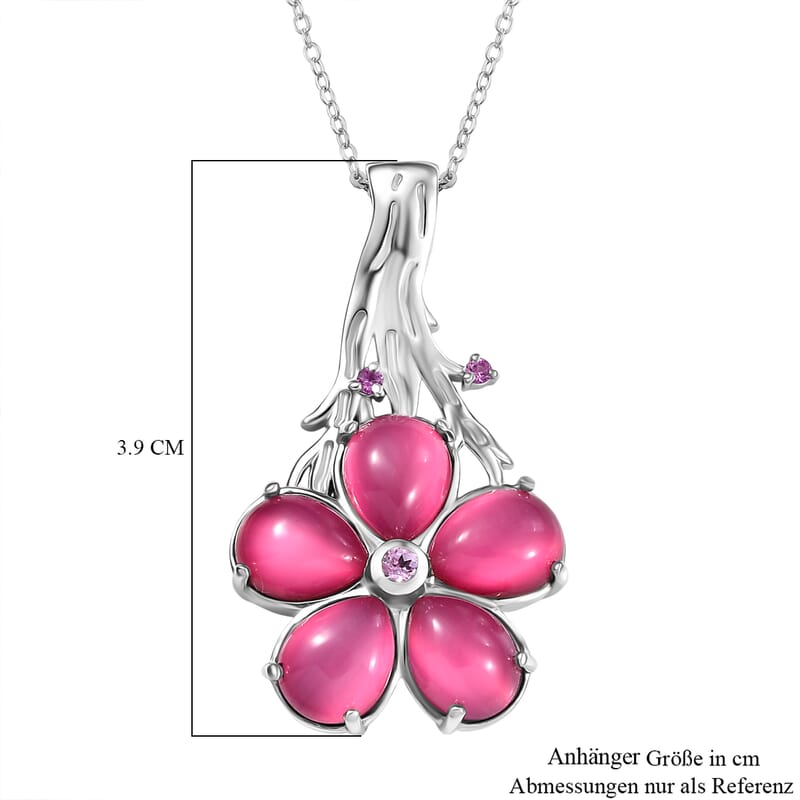 GP Mulberry Moonstone and Madagascar Pink Sapphire 10.15 ctw Pendant Necklace in Rhodium Over Sterling Silver 18 Inches 