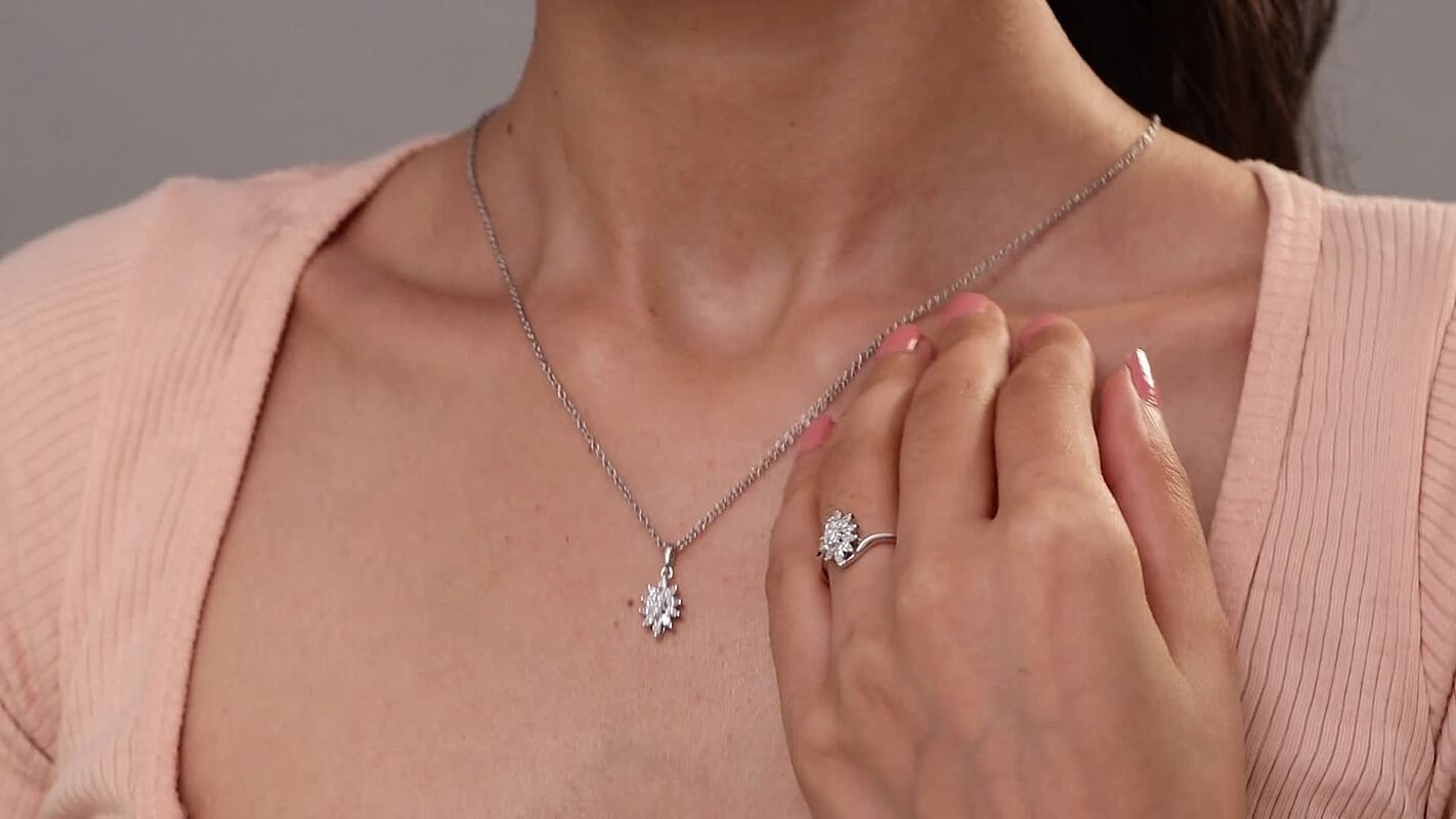 J Francis Embellished with Zirconia by Swarovski 2.25 ctw Ring and Pendant Necklace (20 Inches) in Platinum Over Sterling Silver