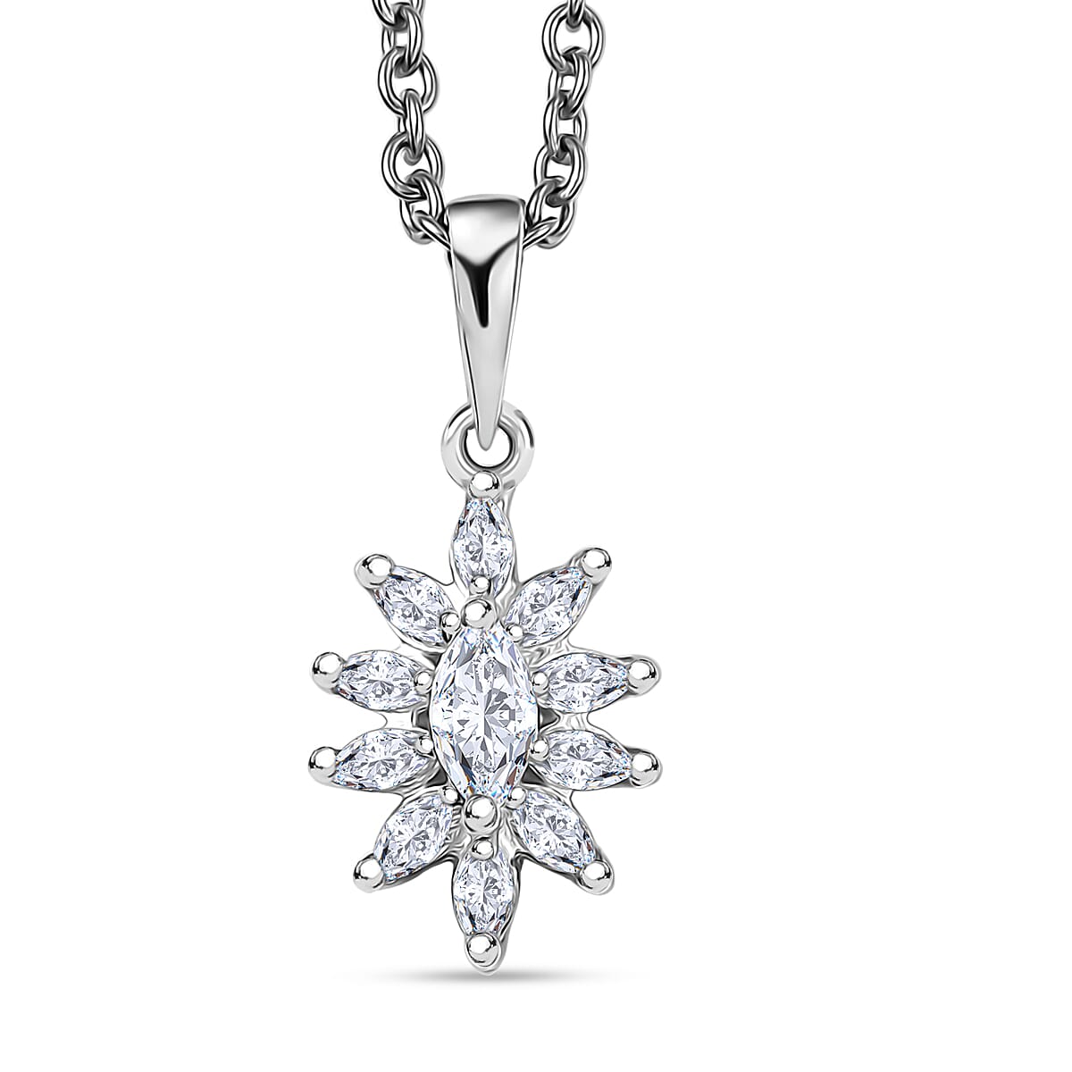 J Francis Embellished with Zirconia by Swarovski 2.25 ctw Stellar Bloom Ring (Size 5.0) and Pendant Necklace (20 Inches) in Platinum Over Sterling Silver 