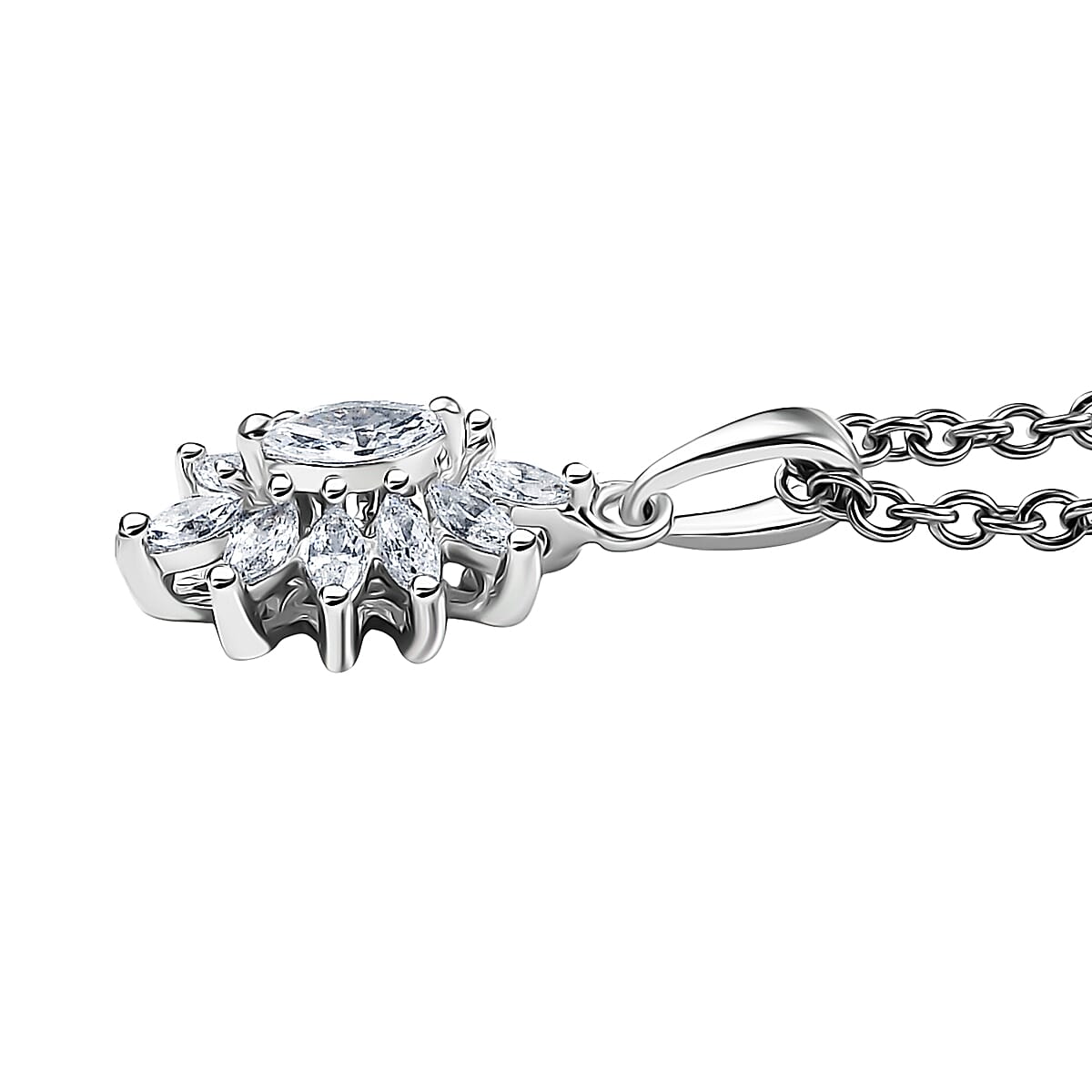 J Francis Embellished with Zirconia by Swarovski 2.25 ctw Stellar Bloom Ring (Size 5.0) and Pendant Necklace (20 Inches) in Platinum Over Sterling Silver 