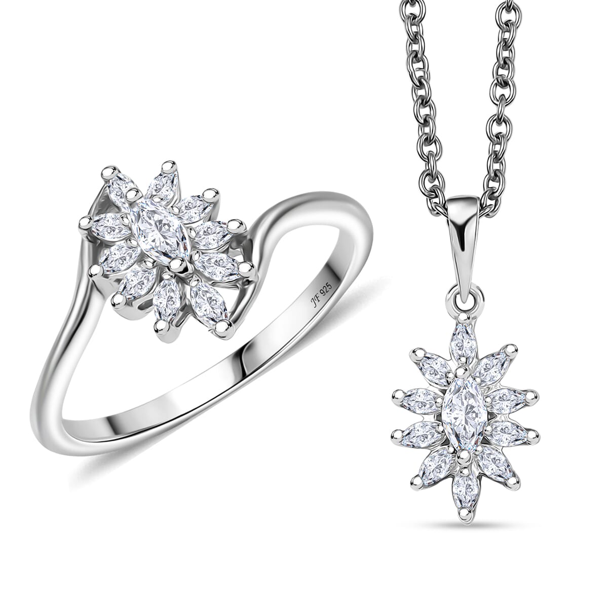 J Francis Embellished with Zirconia by Swarovski 2.25 ctw Ring (Size 9.0) and Pendant Necklace in Platinum Over Sterling Silver 20 Inches image number 0