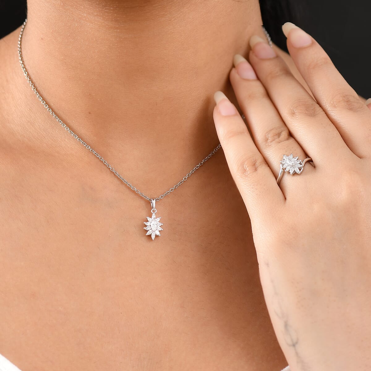 J Francis Embellished with Zirconia by Swarovski 2.25 ctw Ring (Size 9.0) and Pendant Necklace in Platinum Over Sterling Silver 20 Inches image number 2