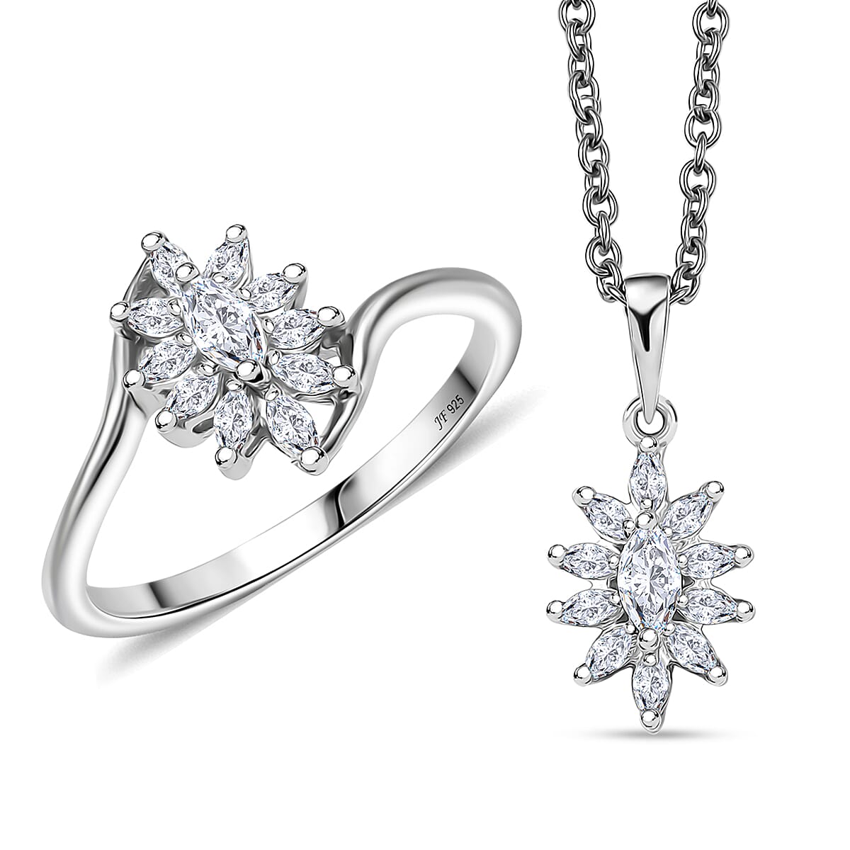 J Francis Embellished with Zirconia by Swarovski 2.25 ctw Stellar Bloom Ring (Size 10.0) and Pendant Necklace (20 Inches) in Platinum Over Sterling Silver  image number 0