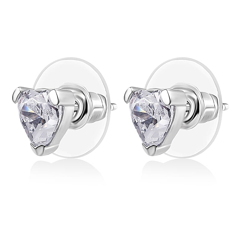 J Francis Embellished with Zirconia by Swarovski 3.80 ctw Luna Love Earrings, Ring (Size 10.0) and Pendant in Platinum Over Sterling Silver with Stainless Steel Necklace 20 Inches