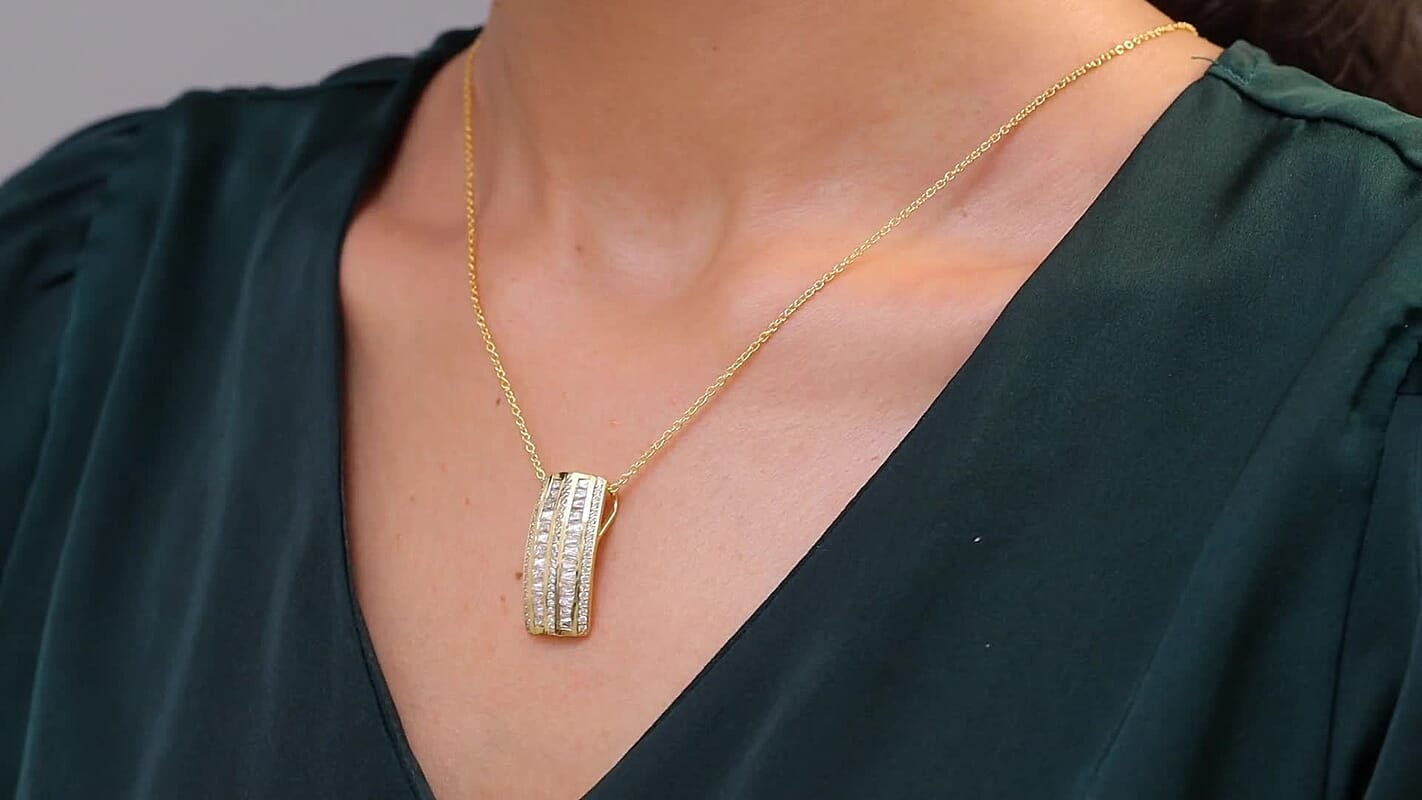 J Francis Embellished with Zirconia by Swarovski 4.60 ctw Starlit Steps Pendant in 18K YG Plated and Stainless Steel Necklace 20 Inches