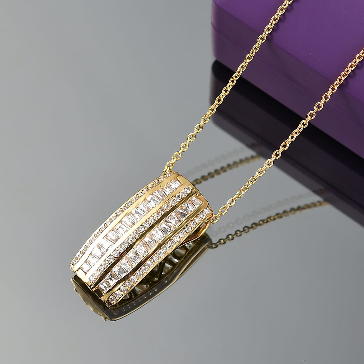 J Francis Embellished with Zirconia by Swarovski 4.60 ctw Pendant in 18K YG Plated and Stainless Steel Necklace 20 Inches image number 1