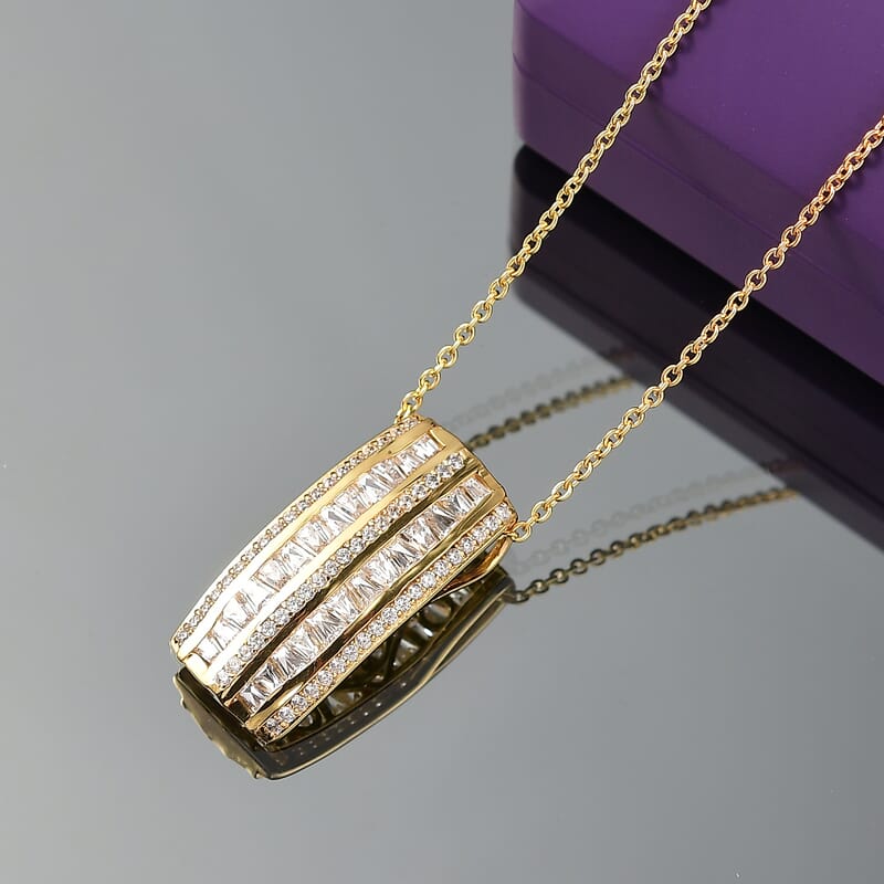 J Francis Embellished with Zirconia by Swarovski 4.60 ctw Starlit Steps Pendant in 18K YG Plated and Stainless Steel Necklace 20 Inches