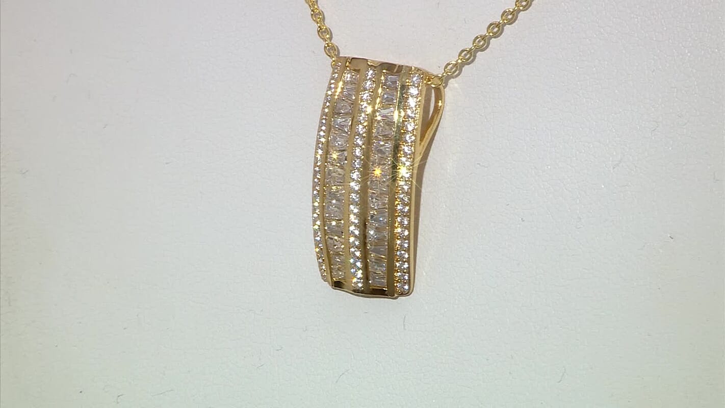 J Francis Embellished with Zirconia by Swarovski 4.60 ctw Starlit Steps Pendant in 18K YG Plated and Stainless Steel Necklace 20 Inches