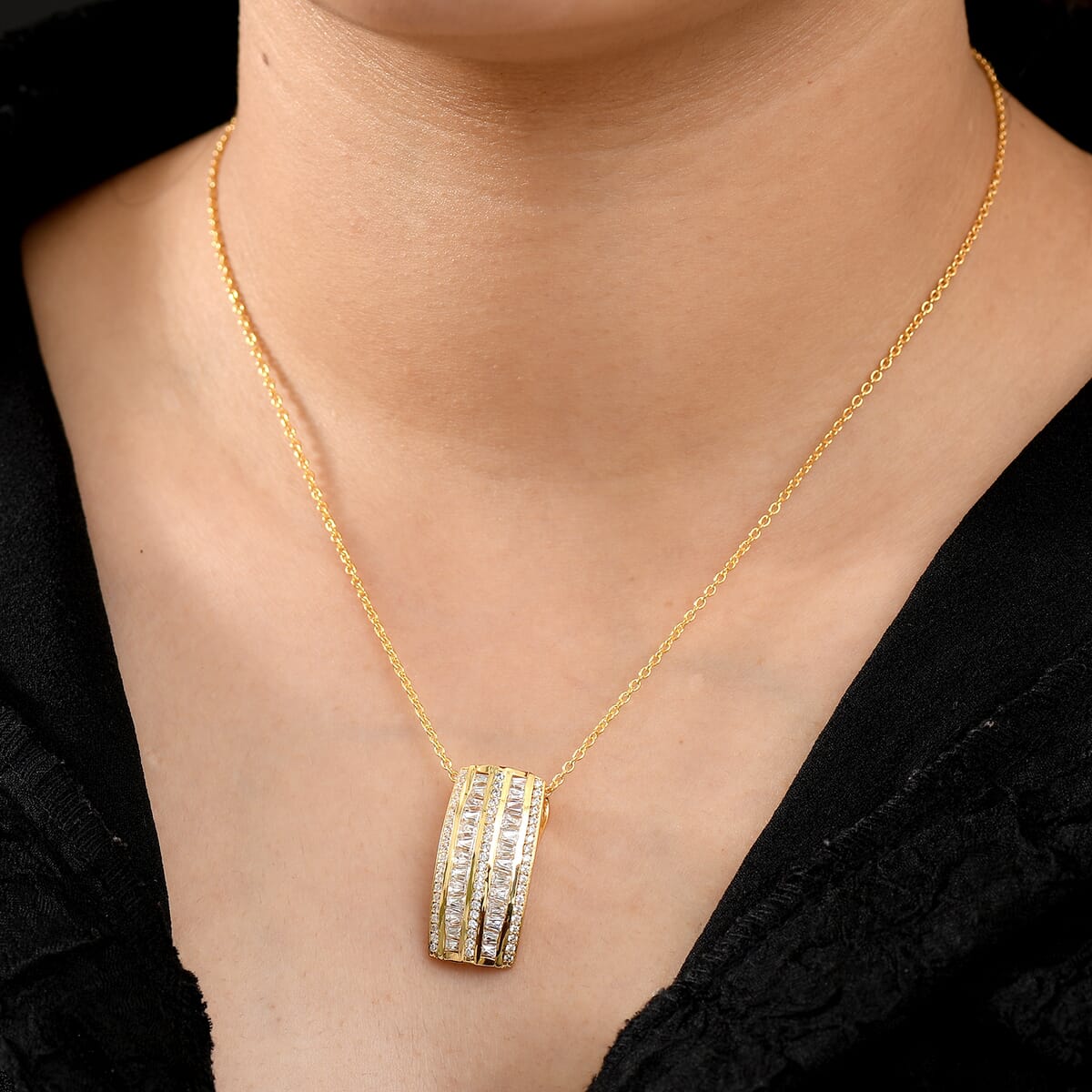 J Francis Embellished with Zirconia by Swarovski 4.60 ctw Pendant in 18K YG Plated and Stainless Steel Necklace 20 Inches image number 2