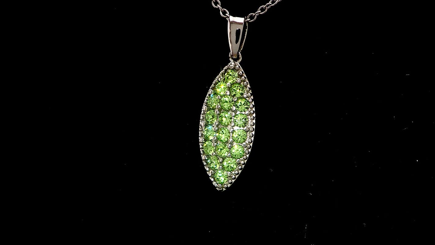J Francis Embellished with Peridot Crystal by Swarovski Celestial Fern Pendant Necklace (20 Inches) in Stainless Steel