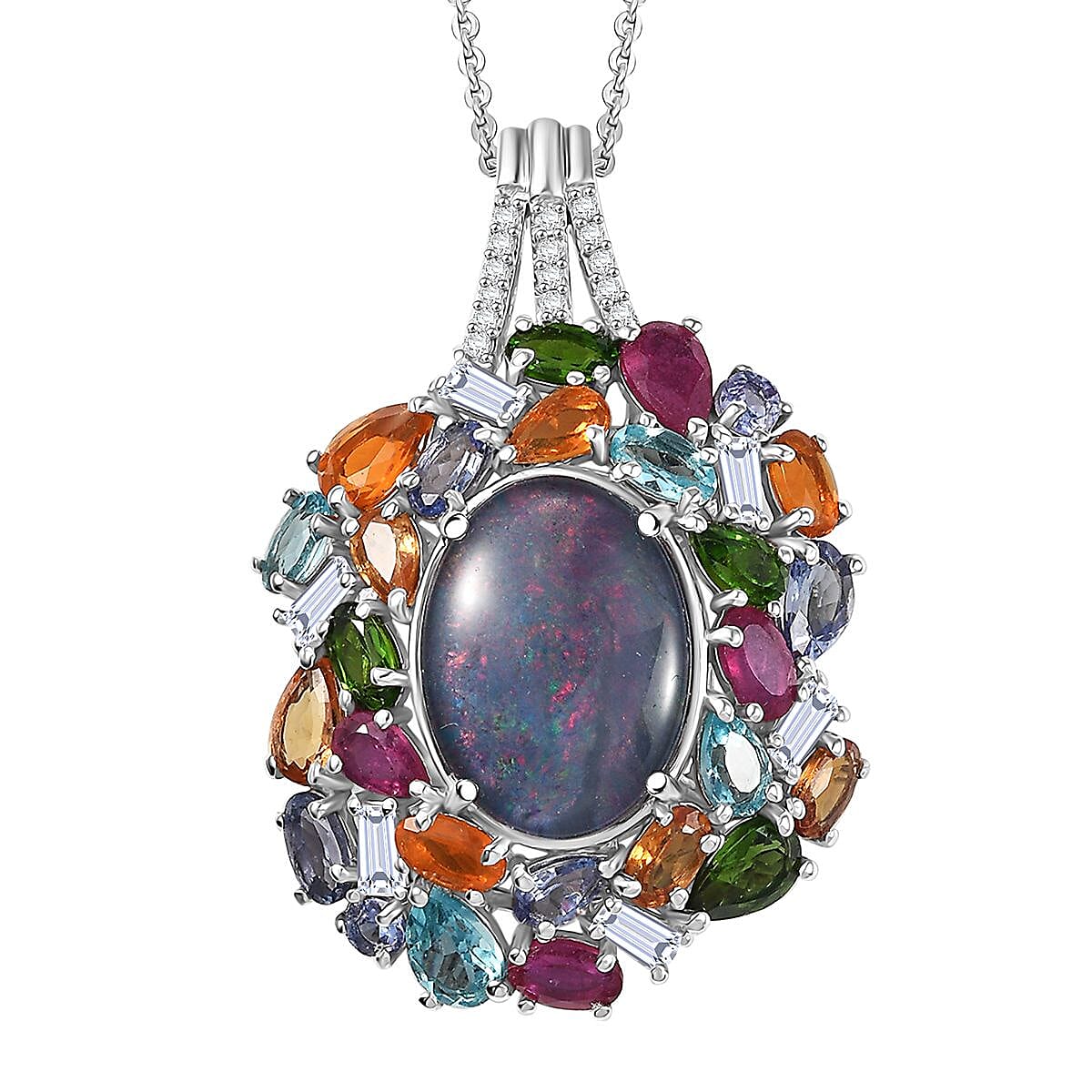 D'Joy Elysian Opal (Triplet) 13.40 ctw Pendant Necklace 20 Inches in Rhodium Over Sterling Silver image number 0