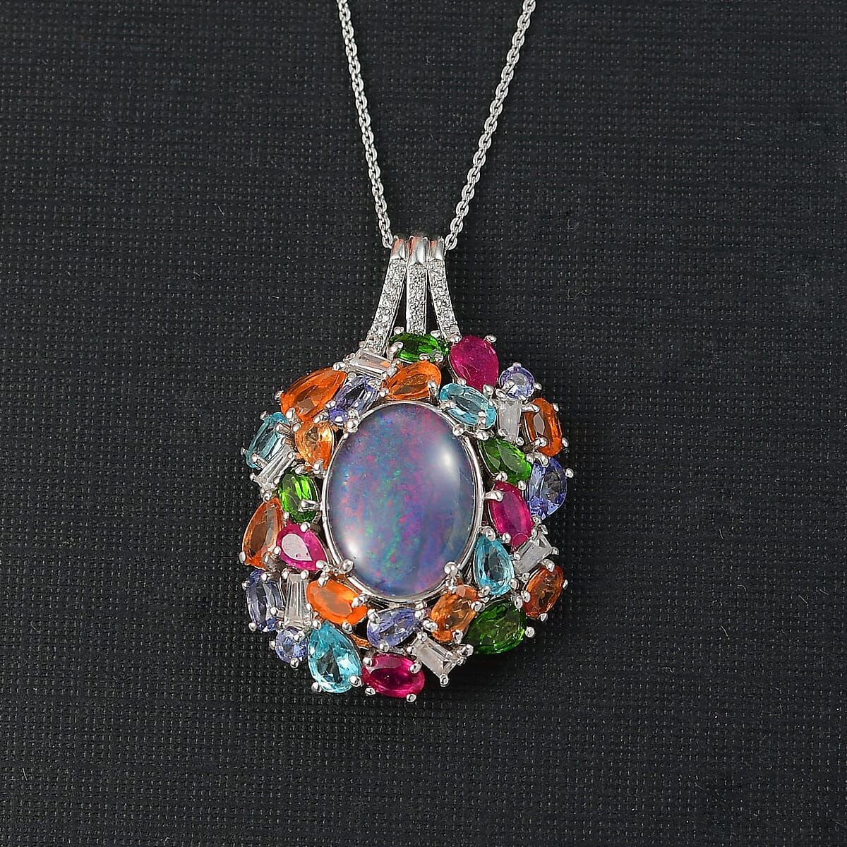 D'Joy Elysian Opal (Triplet) 13.40 ctw Pendant Necklace 20 Inches in Rhodium Over Sterling Silver image number 1