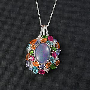 D'Joy Elysian Opal (Triplet) 13.40 ctw Pendant Necklace 20 Inches in Rhodium Over Sterling Silver