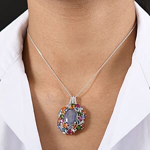 D'Joy Elysian Opal (Triplet) 13.40 ctw Pendant Necklace 20 Inches in Rhodium Over Sterling Silver