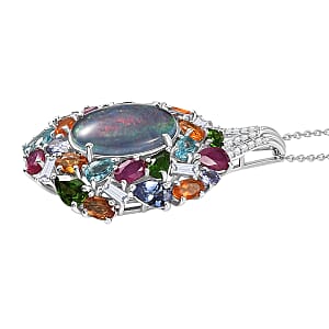 D'Joy Elysian Opal (Triplet) 13.40 ctw Pendant Necklace 20 Inches in Rhodium Over Sterling Silver