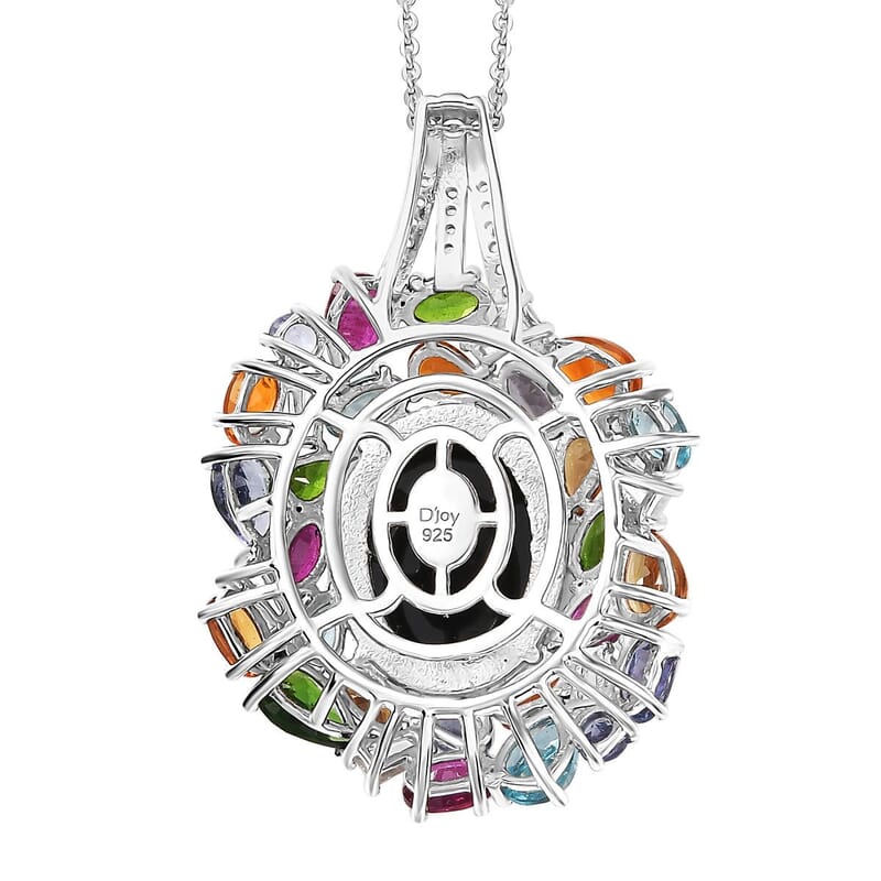 D'Joy Elysian Opal (Triplet) 13.40 ctw Pendant Necklace 20 Inches in Rhodium Over Sterling Silver