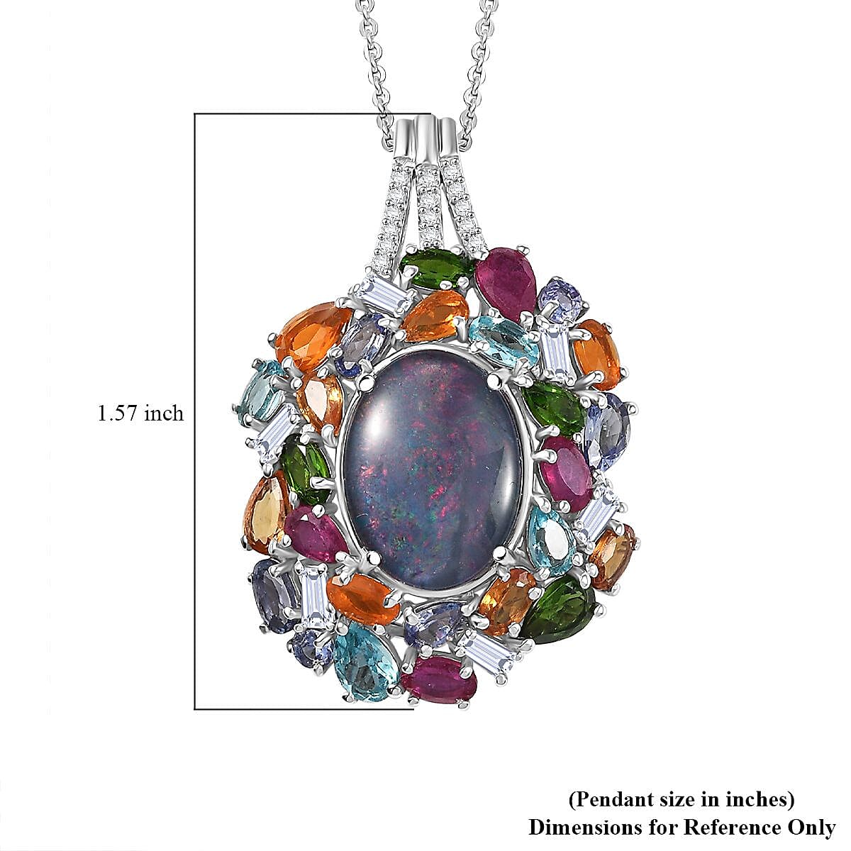D'Joy Elysian Opal (Triplet) 13.40 ctw Pendant Necklace 20 Inches in Rhodium Over Sterling Silver image number 5
