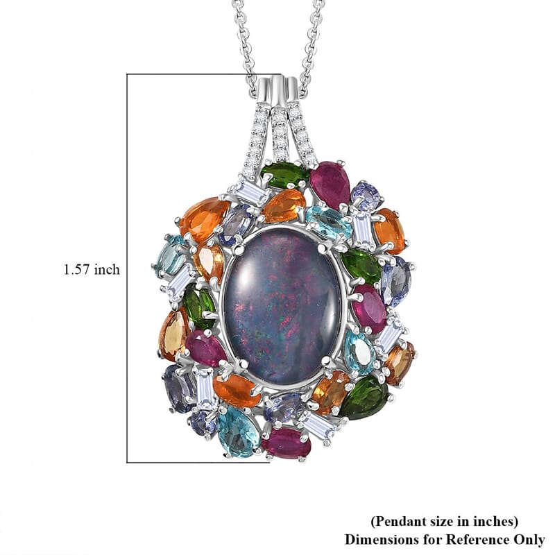 D'Joy Elysian Opal (Triplet) 13.40 ctw Pendant Necklace 20 Inches in Rhodium Over Sterling Silver