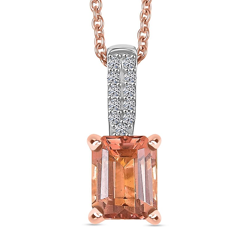 Luxuriant Premium Blush Tourmaline and Lab Grown Diamond 1.85 ctw Crownlight Pendant Necklace 20 Inches in 10K White and Rose Gold
