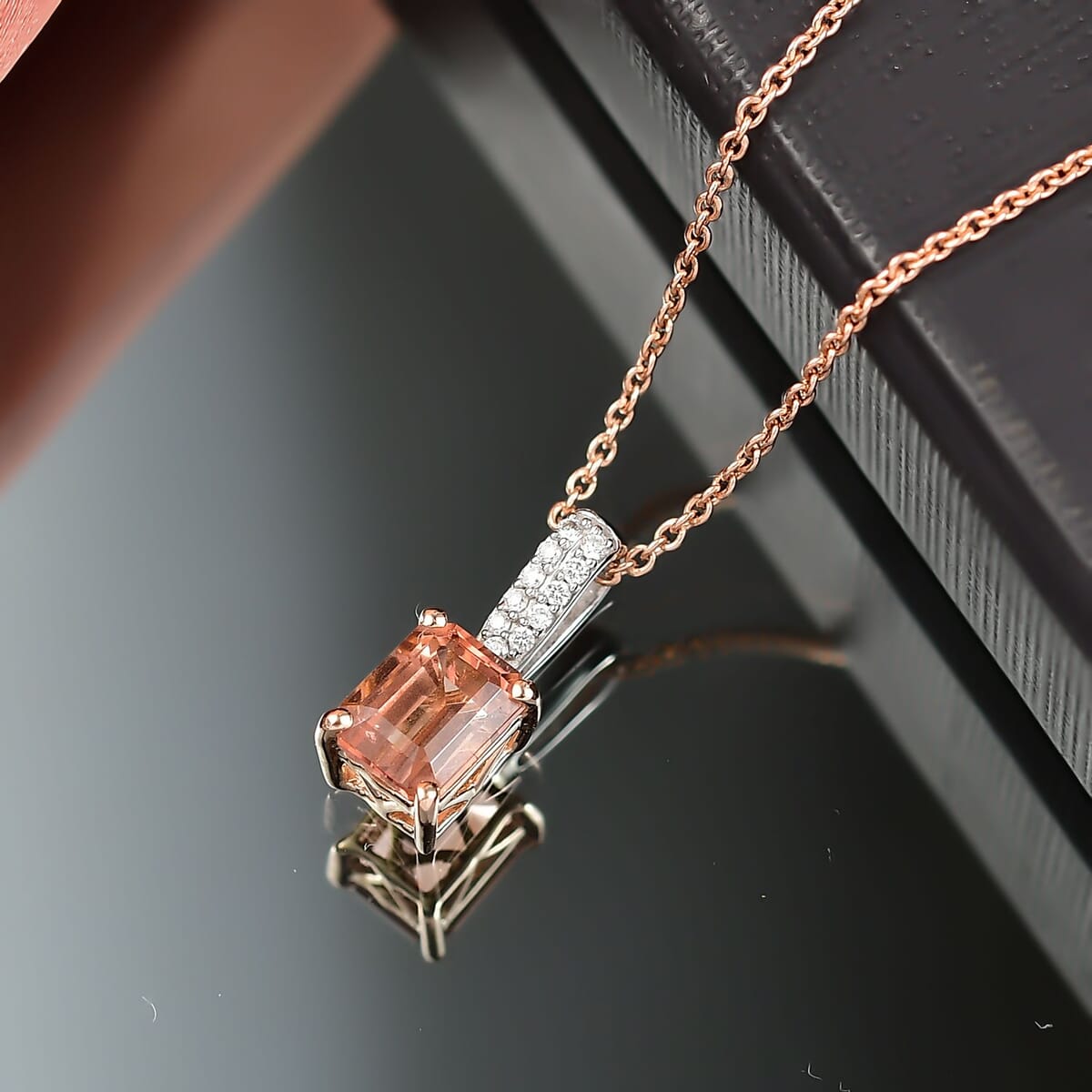 Luxoro Premium Blush Tourmaline and  Diamond 1.85 ctw Crownlight Pendant Necklace 20 Inches in 10K White and Rose Gold image number 1