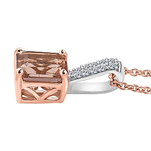 Luxuriant Premium Blush Tourmaline and Lab Grown Diamond 1.85 ctw Crownlight Pendant Necklace 20 Inches in 10K White and Rose Gold