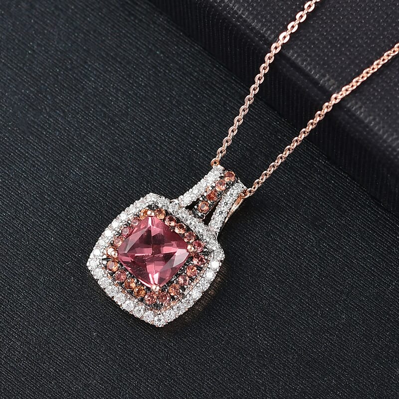 D'Joy Red Apatite and Multi Gemstone 2.35 ctw Crown Inferno Pendant Necklace in 18K Vermeil Rose Gold Over Sterling Silver 20 Inches