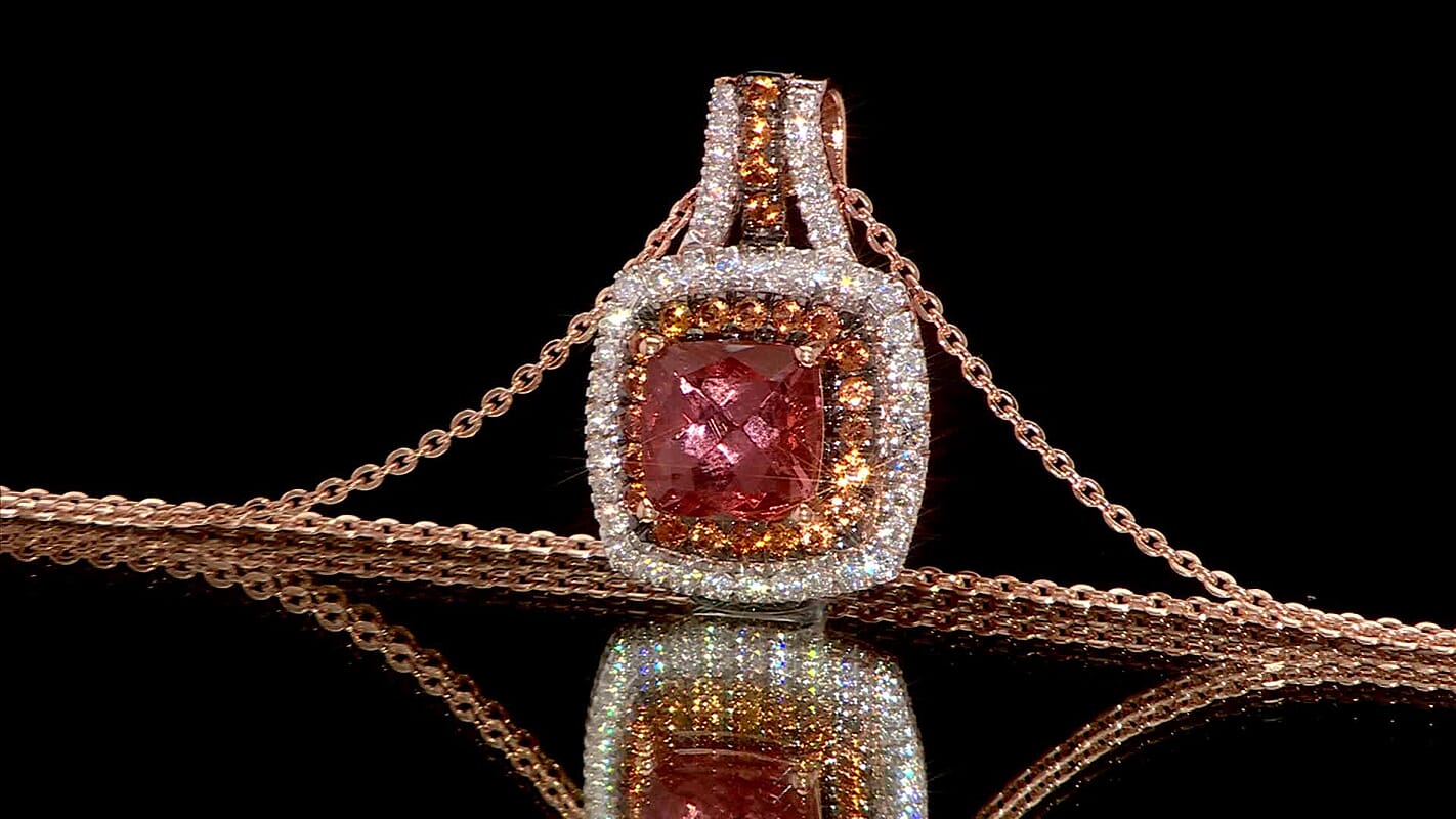 D'Joy Red Apatite and Multi Gemstone 2.35 ctw Crown Inferno Pendant Necklace in 18K Vermeil Rose Gold Over Sterling Silver 20 Inches