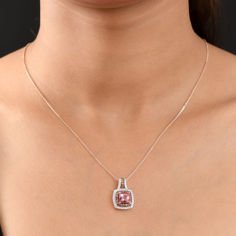 D'Joy Red Apatite and Multi Gemstone 2.35 ctw Crown Inferno Pendant Necklace in 18K Vermeil Rose Gold Over Sterling Silver 20 Inches