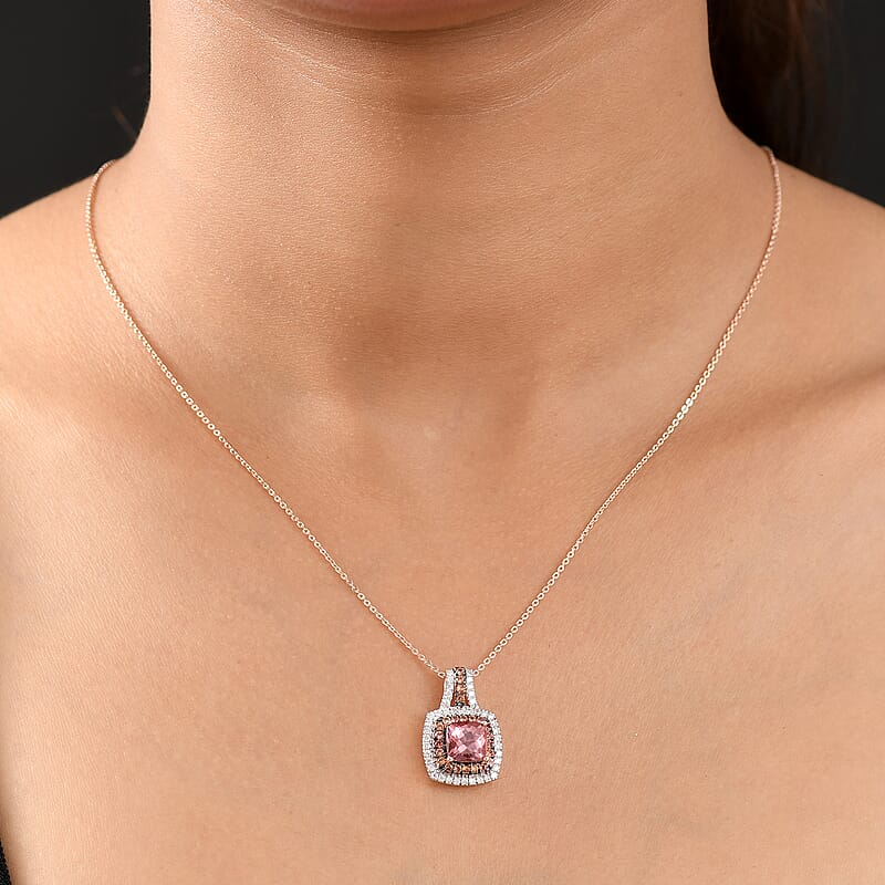 D'Joy Red Apatite and Multi Gemstone 2.35 ctw Crown Inferno Pendant Necklace in 18K Vermeil Rose Gold Over Sterling Silver 20 Inches