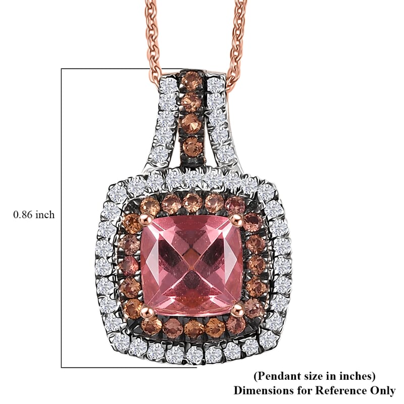 D'Joy Red Apatite and Multi Gemstone 2.35 ctw Crown Inferno Pendant Necklace in 18K Vermeil Rose Gold Over Sterling Silver 20 Inches