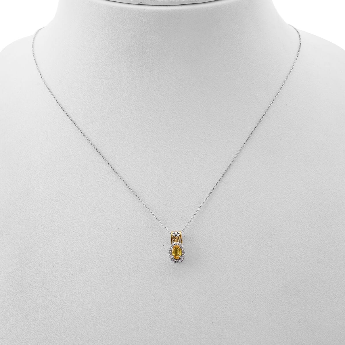 D'Joy Madagascar Yellow Sapphire and White Zircon 0.85 ctw Art Deco Pendant Necklace in 18K Vermeil YG and Rhodium Over Sterling Silver 20 Inches image number 2