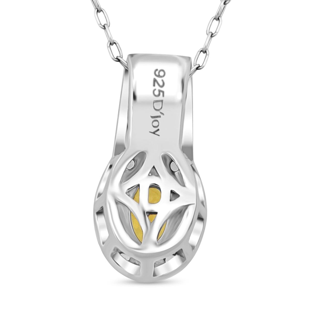 D'Joy Madagascar Yellow Sapphire and White Zircon 0.85 ctw Art Deco Pendant Necklace in 18K Vermeil YG and Rhodium Over Sterling Silver 20 Inches image number 4