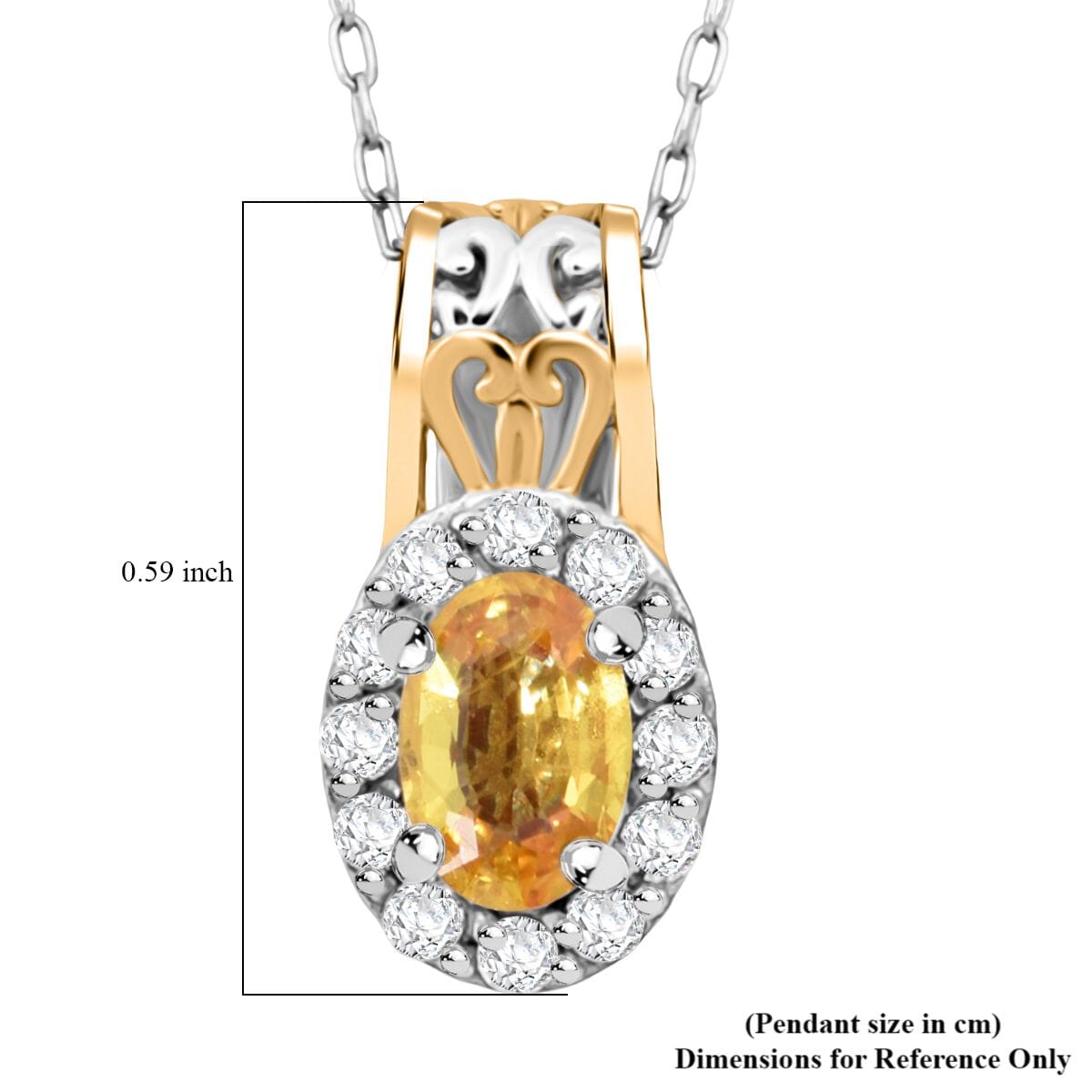 D'Joy Madagascar Yellow Sapphire and White Zircon 0.85 ctw Art Deco Pendant Necklace in 18K Vermeil YG and Rhodium Over Sterling Silver 20 Inches image number 6