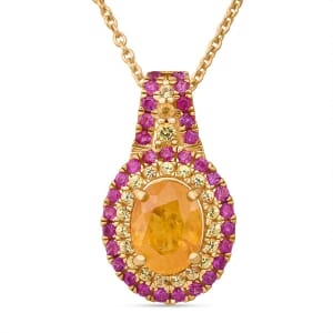 D'Joy Madagascar Yellow Sapphire and Pink Sapphire 2.40 ctw Pendant Necklace in 18K Vermeil Yellow Gold Over Sterling Silver 20 Inches
