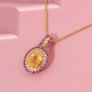 D'Joy Madagascar Yellow Sapphire and Pink Sapphire 2.40 ctw Solstice Royale Pendant Necklace in 18K Vermeil Yellow Gold Over Sterling Silver 20 Inches