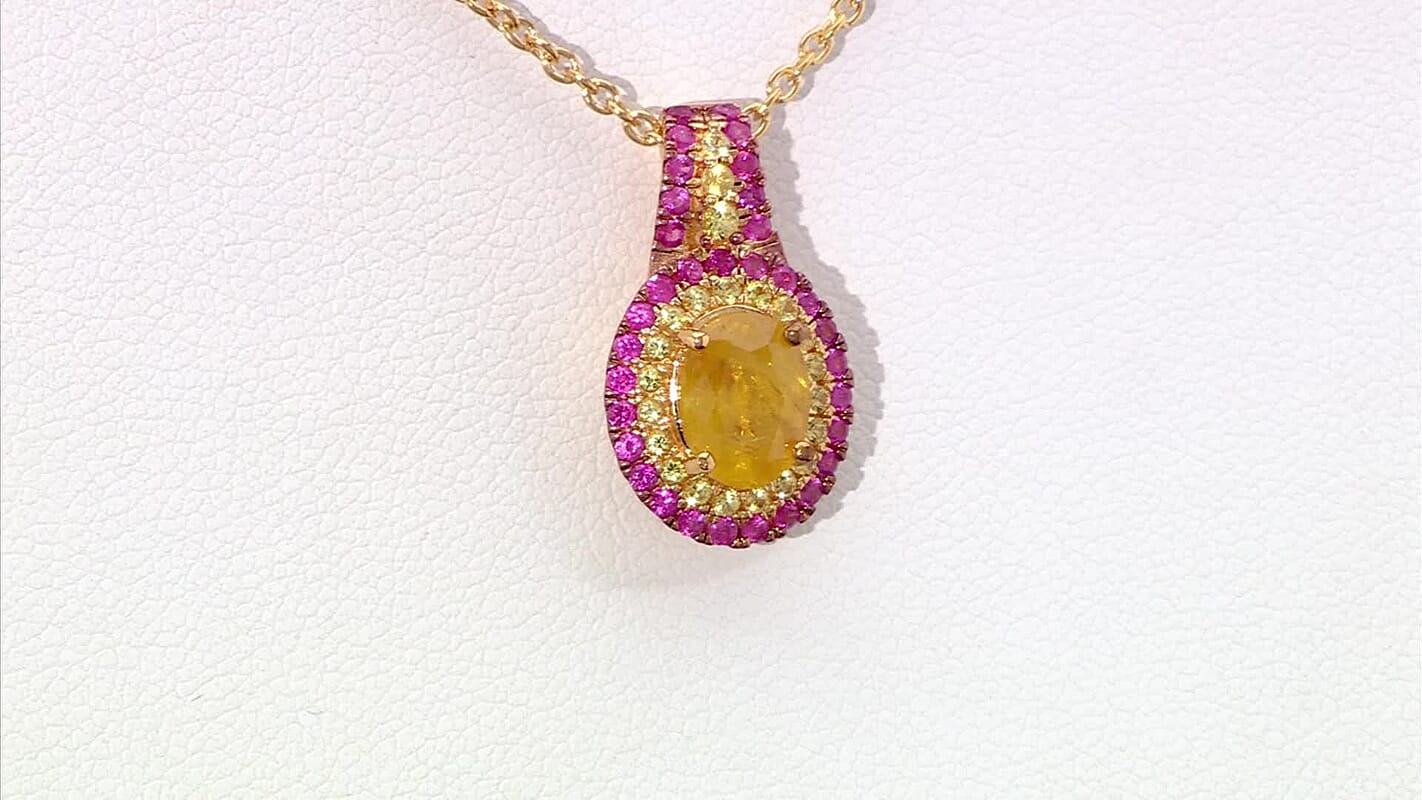 D'Joy Madagascar Yellow Sapphire and Pink Sapphire 2.40 ctw Solstice Royale Pendant Necklace in 18K Vermeil Yellow Gold Over Sterling Silver 20 Inches