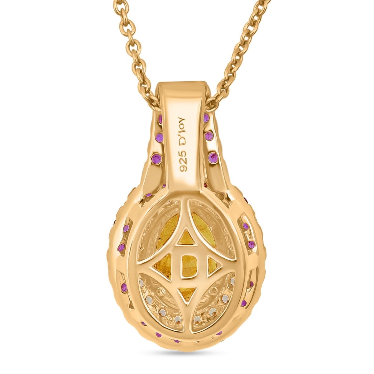 D'Joy Madagascar Yellow Sapphire and Pink Sapphire 2.40 ctw Pendant Necklace in 18K Vermeil Yellow Gold Over Sterling Silver 20 Inches image number 4