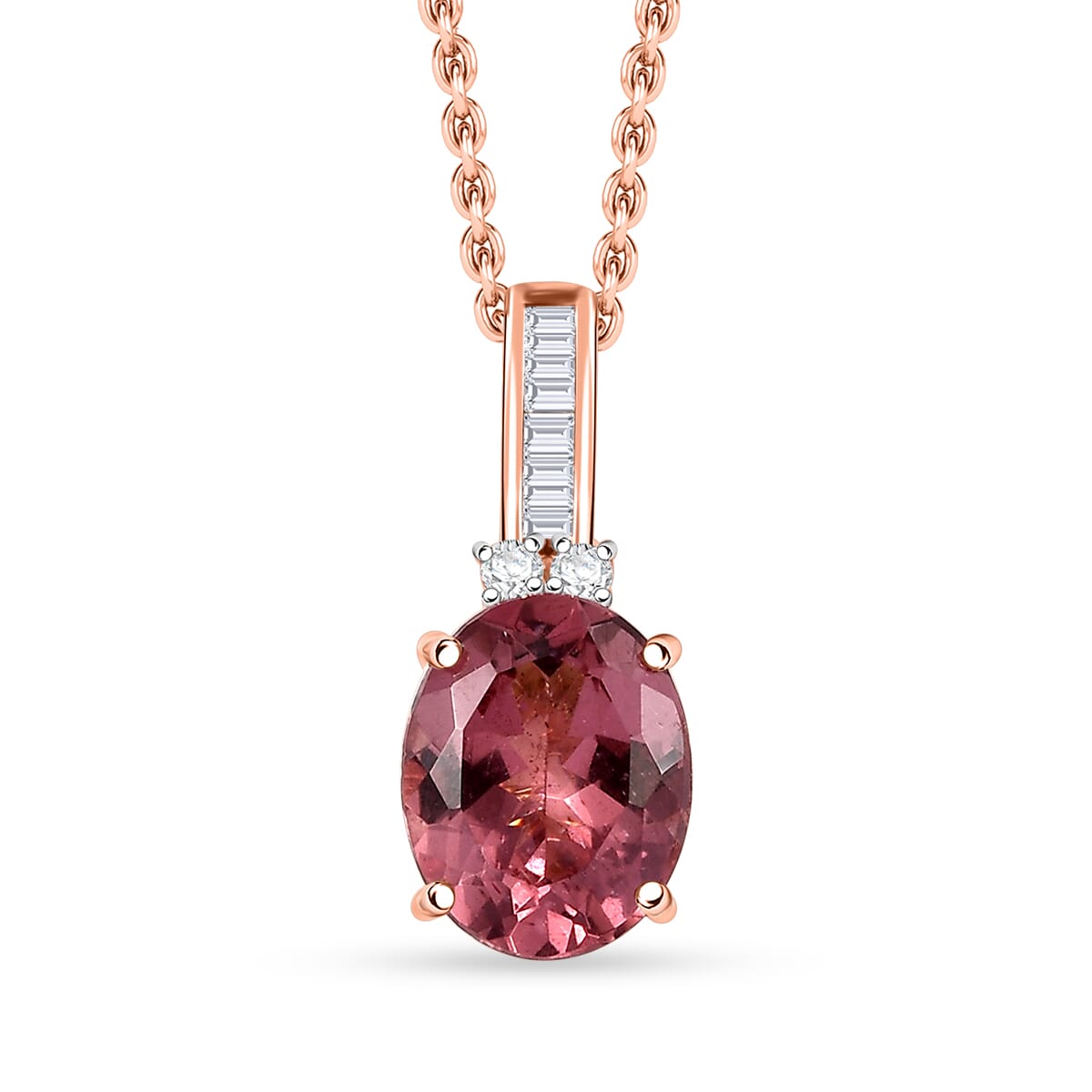 Luxoro Red Apatite and G-H I2 Diamond 3.00 ctw Firelight Crown Pendant Necklace in 10K Rose Gold 20 Inches image number 0