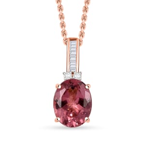 Luxoro Red Apatite and G-H I2 Diamond 3.00 ctw Firelight Crown Pendant Necklace in 10K Rose Gold 20 Inches