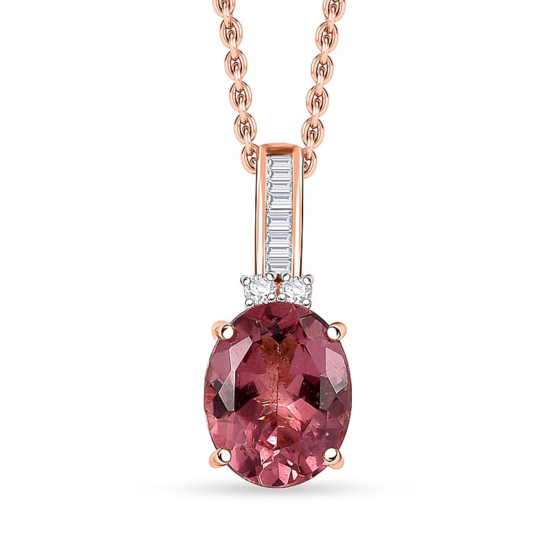 Luxoro Red Apatite and G-H I2 Diamond 3.00 ctw Firelight Crown Pendant Necklace in 10K Rose Gold 20 Inches