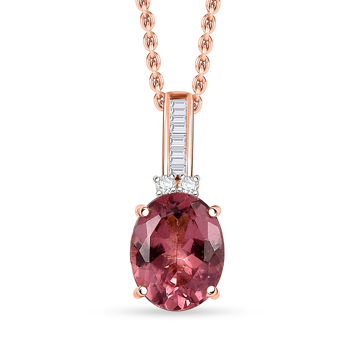 Luxoro Red Apatite and G-H I2 Diamond 3.00 ctw Firelight Crown Pendant Necklace in 10K Rose Gold 20 Inches