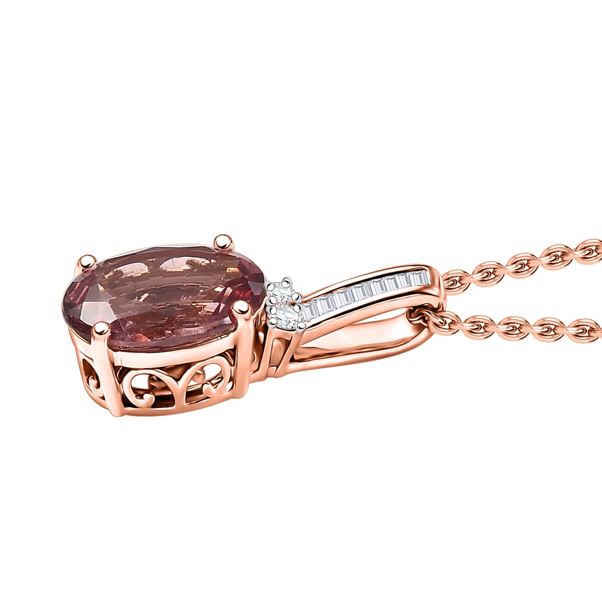 Luxoro Red Apatite and G-H I2 Diamond 3.00 ctw Firelight Crown Pendant Necklace in 10K Rose Gold 20 Inches image number 3