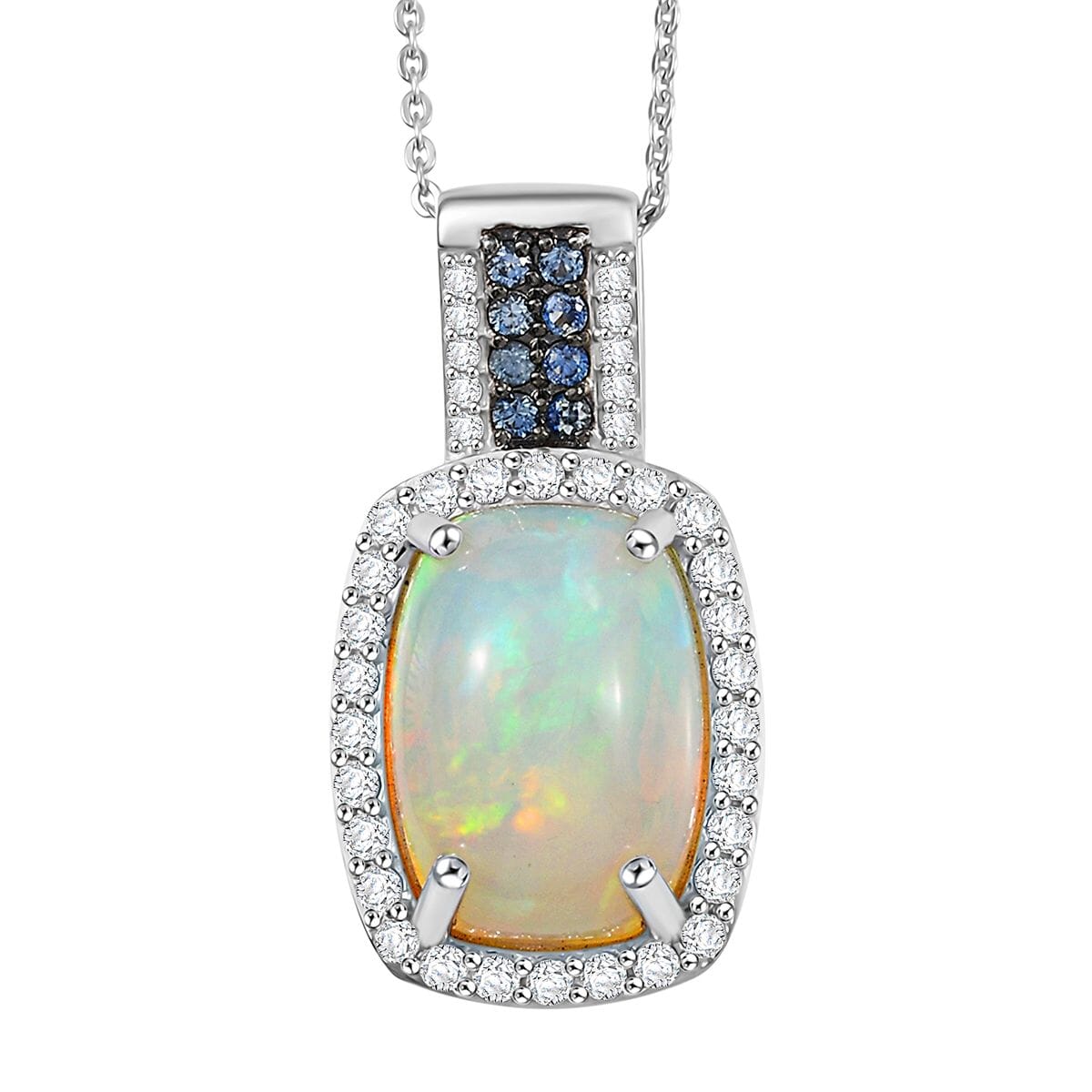 D'Joy Premium Ethiopian Welo Opal and Multi Gemstone 5.40 ctw Pendant Necklace 20 Inches in Rhodium Over Sterling Silver image number 0