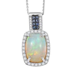 D'Joy Premium Ethiopian Welo Opal and Multi Gemstone 5.40 ctw Pendant Necklace 20 Inches in Rhodium Over Sterling Silver
