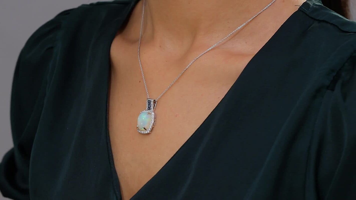 D'Joy Premium Ethiopian Welo Opal and Multi Gemstone 5.40 ctw Celestial Light Pendant Necklace 20 Inches in Rhodium Over Sterling Silver
