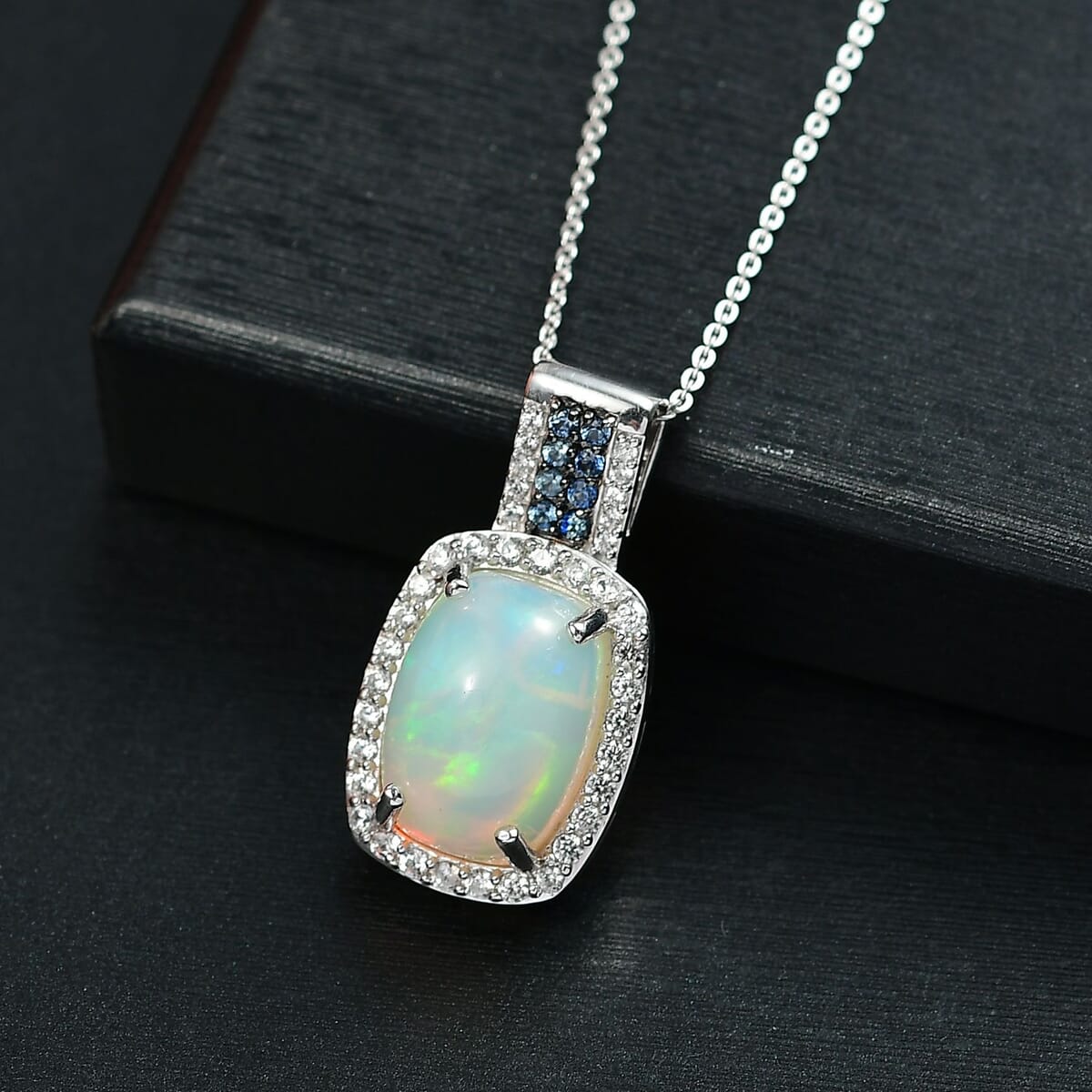 D'Joy Premium Ethiopian Welo Opal and Multi Gemstone 5.40 ctw Pendant Necklace 20 Inches in Rhodium Over Sterling Silver image number 1
