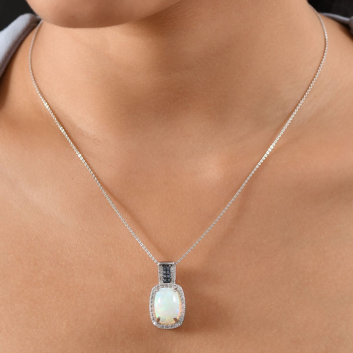 D'Joy Premium Ethiopian Welo Opal and Multi Gemstone 5.40 ctw Pendant Necklace 20 Inches in Rhodium Over Sterling Silver image number 2