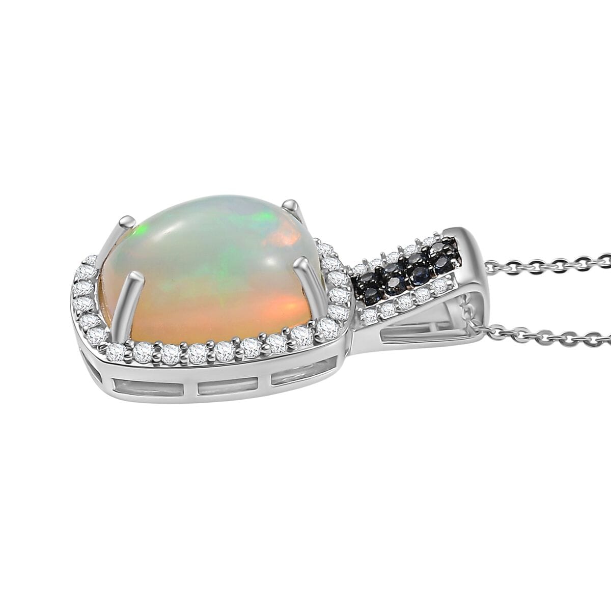 D'Joy Premium Ethiopian Welo Opal and Multi Gemstone 5.40 ctw Pendant Necklace 20 Inches in Rhodium Over Sterling Silver image number 3