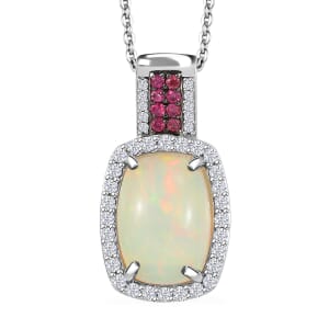 D'Joy Premium Ethiopian Welo Opal and Multi Gemstone 6.00 ctw Celestial Light Pendant Necklace 20 Inches in Rhodium Over Sterling Silver 
