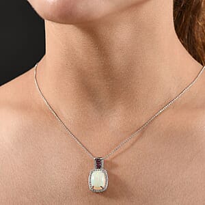 D'Joy Premium Ethiopian Welo Opal and Multi Gemstone 6.00 ctw Celestial Light Pendant Necklace 20 Inches in Rhodium Over Sterling Silver 